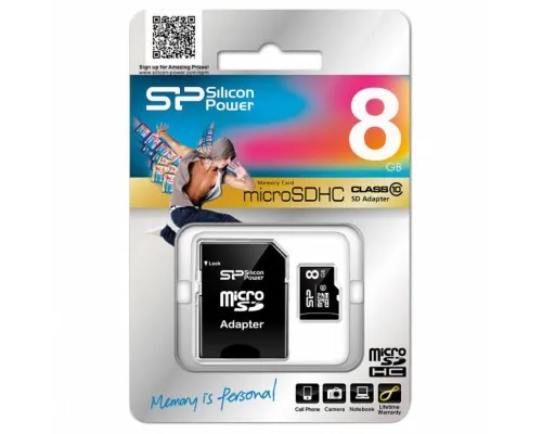 Карта пам'яті Silicon Power 8GB microSD class 10 (SP008GBSTH010V10SP)