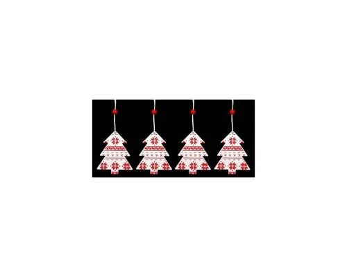 Елочная игрушка Jumi 4 шт (6,5 см) Елка, дерево, белый с красный (5900410375994)