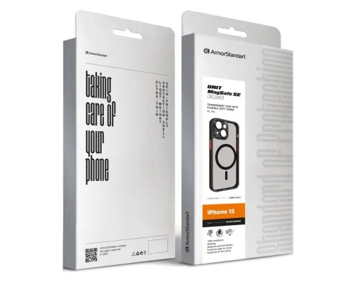 Чохол до мобільного телефона Armorstandart Unit MagSafe SE Apple iPhone 15 Black Orange (ARM75361)