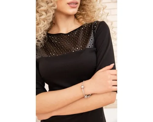 Жіноча пряма сукня з короткими рукавами, колір Чорний, 167R16-3