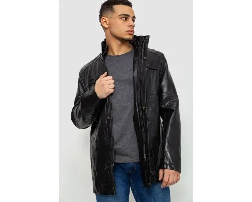Куртка чоловіча демісезонна екошкіра, колір чорний, 243R1703