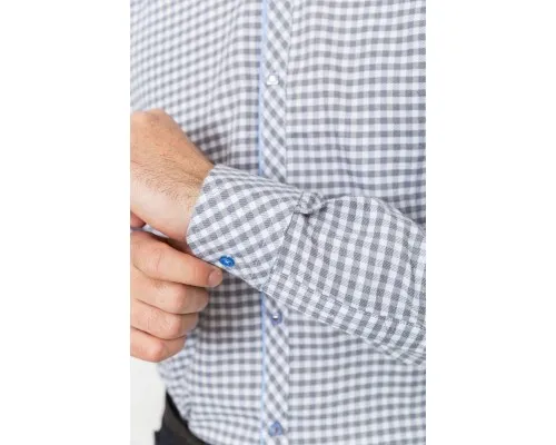 Сорочка чоловіча в клеку байкова, колір сіро-білий, 214R39-33-007