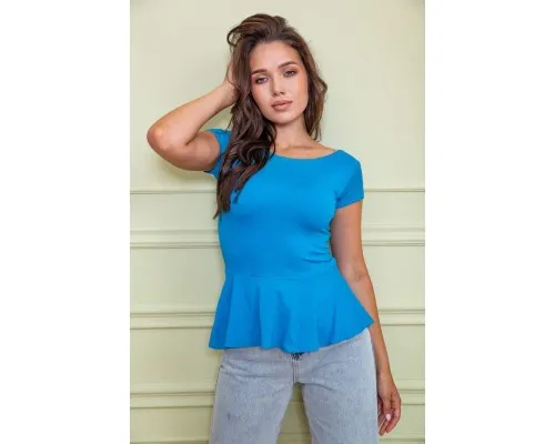 Літня блуза з рюшею, голубого кольору, 167R224
