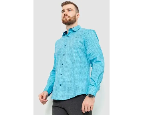 Сорочка чоловіча класична з принтом, колір бірюзово-синій, 214R7400