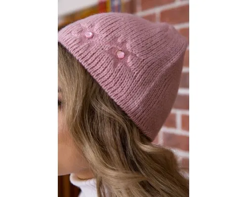 Жіноча однотонна шапка, рожевого кольору з вишивкою, 167R7786