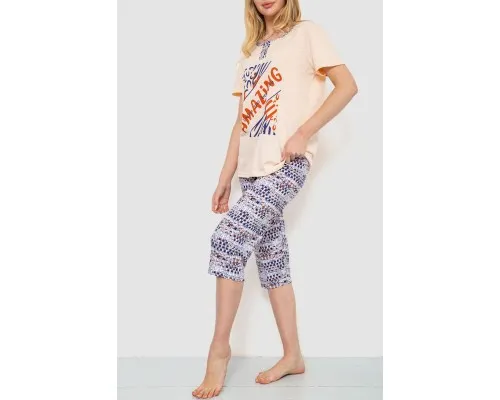 Жіноча піжама з принтом, колір персиково-синій, 219R113