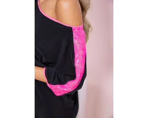 Міні-сукня з короткими рукавами, чорно-рожевого кольору, 167R150-1