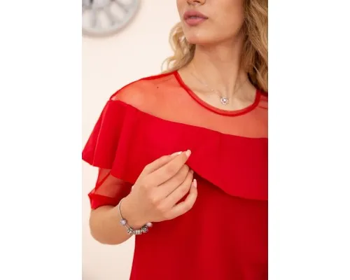 Блузка з воланами на плечах, колір Червоний, 172R46-1