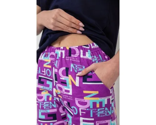 Жіноча піжама з принтом, колір чорно-фіолетовий, 219RF-2364