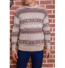 Чоловічий светр з новорічним принтом, бежевий, 161R776
