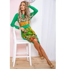 Приталена сукня середньої довжини, в принт зеленого кольору, 167R067-2
