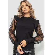 Блуза жіноча в рубчик ошатна, колір чорний, 204R03