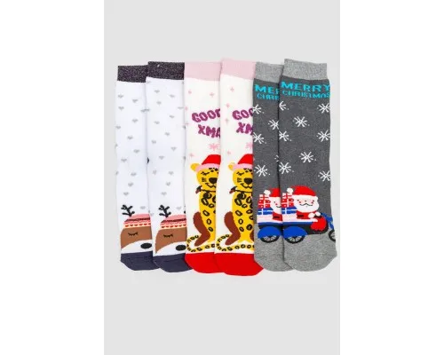 Комплект жіночих новорічних шкарпеток 3 пари, колір молочний,білий,сірий, 151R264