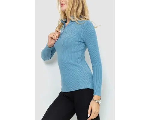 Кофта жіноча на блискавці в рубчик, колір джинс, 204R041