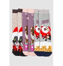 Комплект шкарпеток жіночих новорічних 3 пари, колір бежевий, світло-сливовий, світло-сірий, 151R270