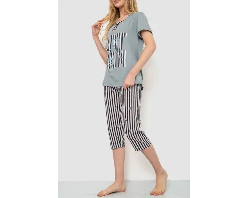 Жіноча піжама з принтом, колір сіро-чорний, 219R112