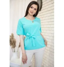 Блуза з короткими рукавами і поясом, колір Бірюзовий, 172R28-1