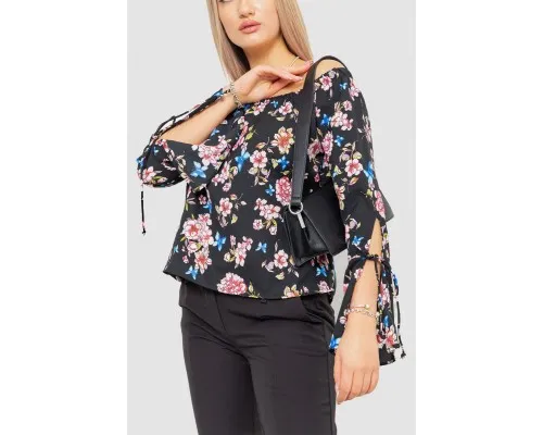 Блуза з квітковим принтом, колір чорний, 244R6001