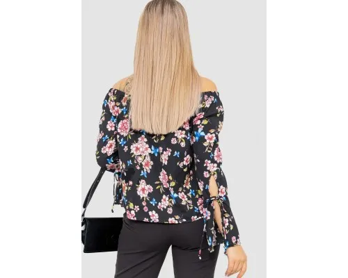 Блуза з квітковим принтом, колір чорний, 244R6001