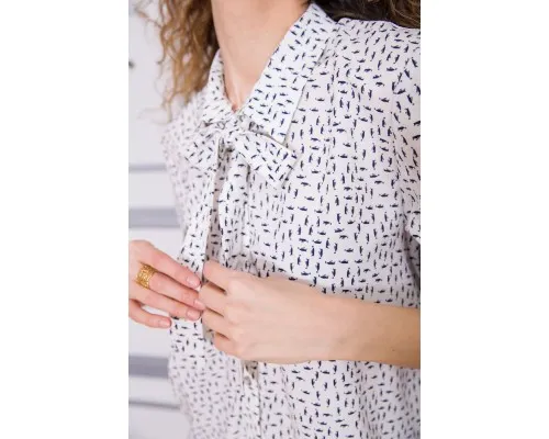 Блуза з поясом, білого кольору в принт, 172R20-1
