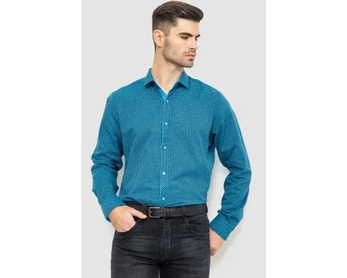 Сорочка чоловіча в клеку байкова, колір бірюзово-синій, 214R99-33-022
