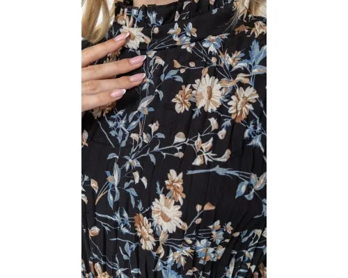 Сукня вільного крою з квітковим принтом, колір чорно-бежевий, 204R201