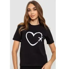 Жіноча футболка з принтом, колір чорний, 241R121