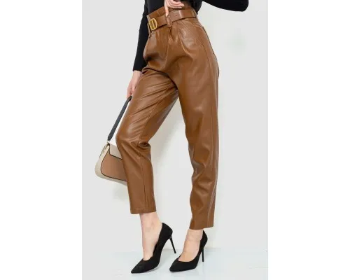 Штани жіночі з екошкіри з ременем, колір коричневий, 186R5256