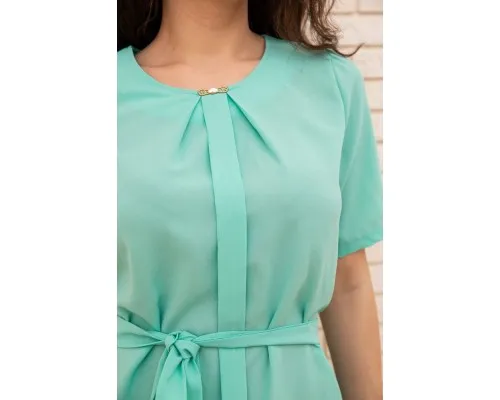 Літня блузка шифонова, з короткими рукавами і пояском, колір Ментоловий, 172R22