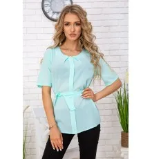 Літня блузка шифонова, з короткими рукавами і пояском, колір М'ятний, 172R22