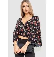 Блуза з квітковим принтом, колір чорний, 244R8001