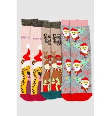 Комплект жіночих шкарпеток новорічних 3 пари, колір бежевий, рожевий, сірий, 151R268