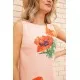 Коротка сукня з льону, з квітами Маки, колір Персиковий, 172R019-1