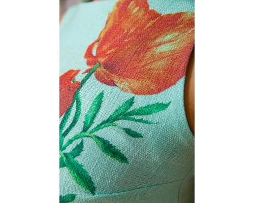 Коротка сукня з льону з квітами Маки колір М'ятний 172R019-1