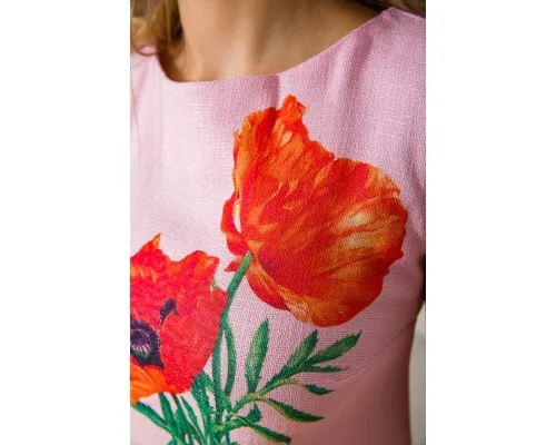 Коротка сукня з льону з квітами Маки колір Рожевий 172R019-1