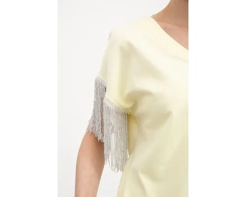 Футболка-блузка ошатна жіноча виріз декольте, рукав з бахромою 117R107 Жовта