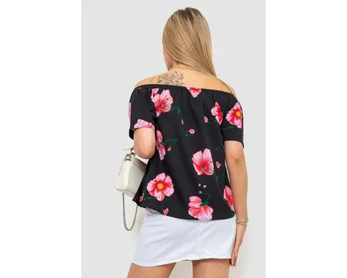 Блуза з квітковим принтом, колір чорно-рожевий, 244R088