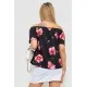 Блуза з квітковим принтом, колір чорно-рожевий, 244R088
