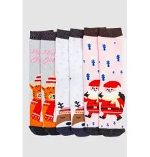 Комплект жіночих шкарпеток новорічних 3 пари, колір рожевий, світло-сірий, білий, 151R257