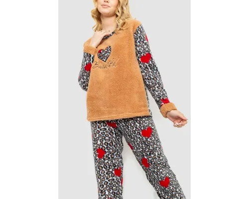 Піжама жіноча махра, колір бежевий, 214R4680-1