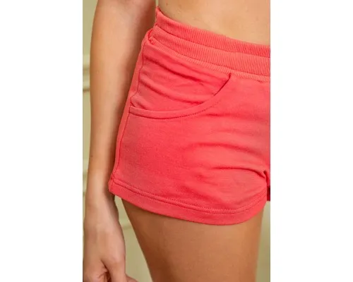 Короткі трикотажні жіночі шорти, коралового кольору, 167R113-1