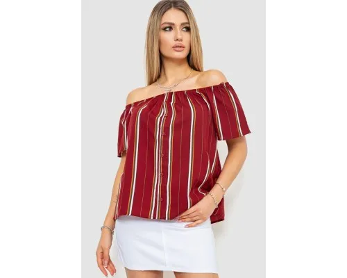 Блуза в смужку, колір бордовий, 244R088-1