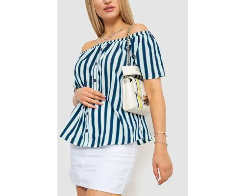 Блуза в смужку, колір сіро-синій, 244R088-1