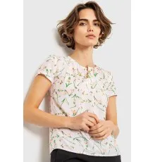Блуза з квітковим принтом, колір рожево-зелений, 230R112-2