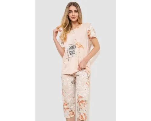 Жіноча піжама з принтом, колір персиковий, 219R115
