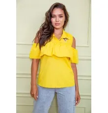 Ошатна блуза з рюшею, жовтого кольору, 172R23-1