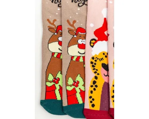 Комплект жіночих шкарпеток новорічних 3 пари, колір бежевий, світло-рожевий. світло-сірий, 151R267