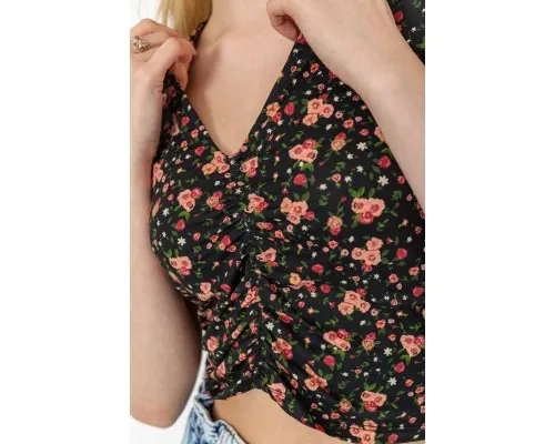 Топ-футболка жіноча з квітковим принтом, колір чорно-рожевий, 244R045