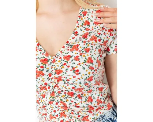 Топ-футболка жіноча з квітковим принтом, колір молочно-рожевий, 244R045