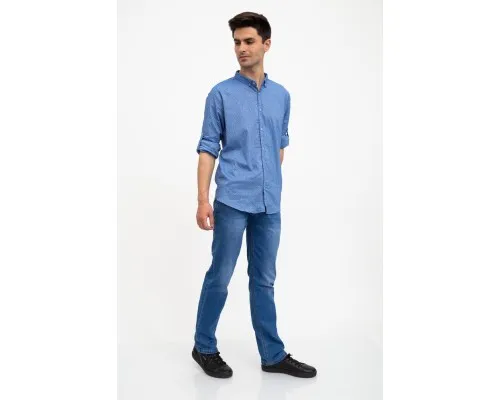 Стильна чоловіча сорочка, блакитна з принтом, 511F016